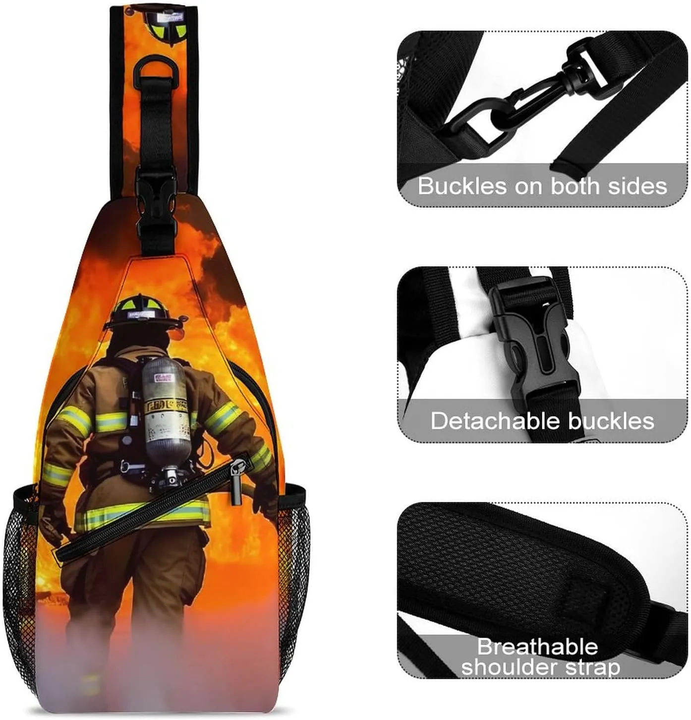Lightweight Chest Bag Crossbody Bag Firefighter Fireman Flame Sling Backpack for Women Men Sports Travel