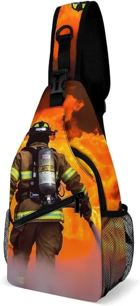 Lightweight Chest Bag Crossbody Bag Firefighter Fireman Flame Sling Backpack for Women Men Sports Travel
