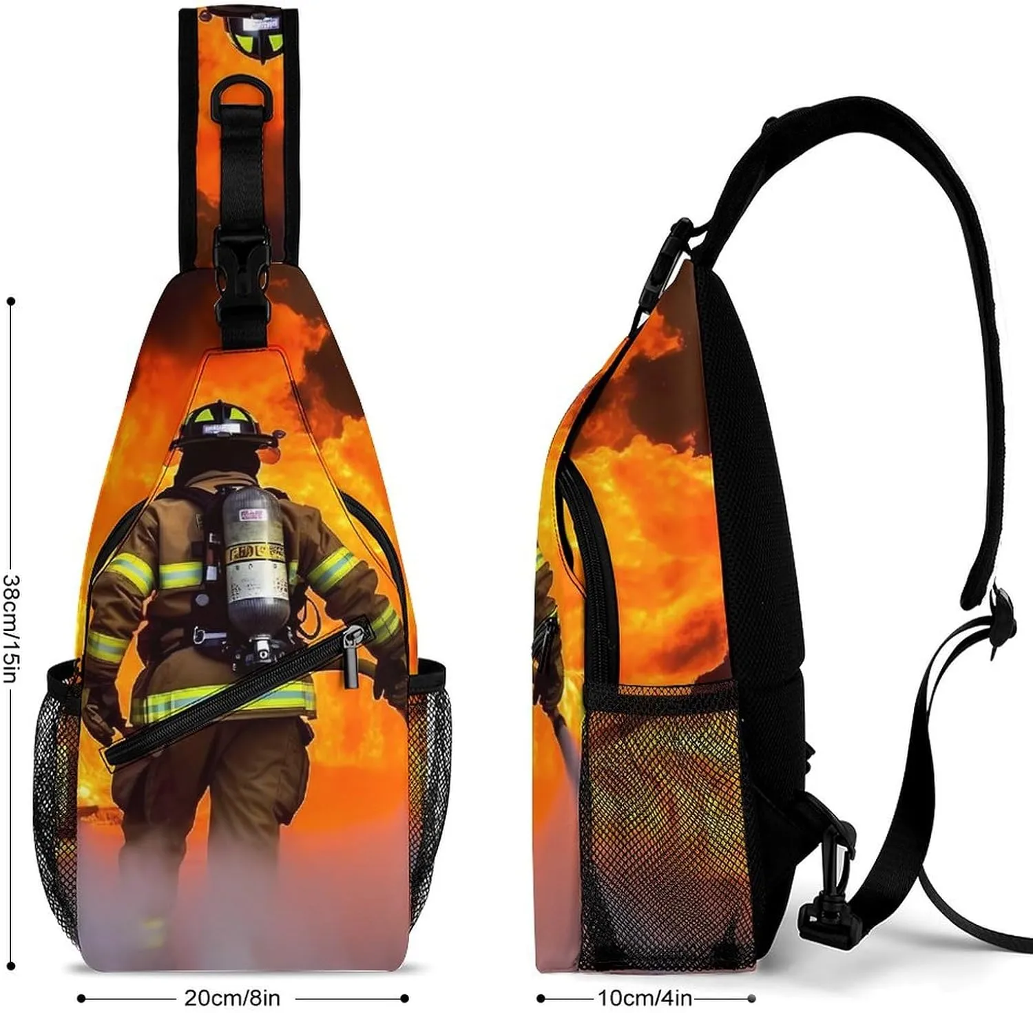 Lightweight Chest Bag Crossbody Bag Firefighter Fireman Flame Sling Backpack for Women Men Sports Travel
