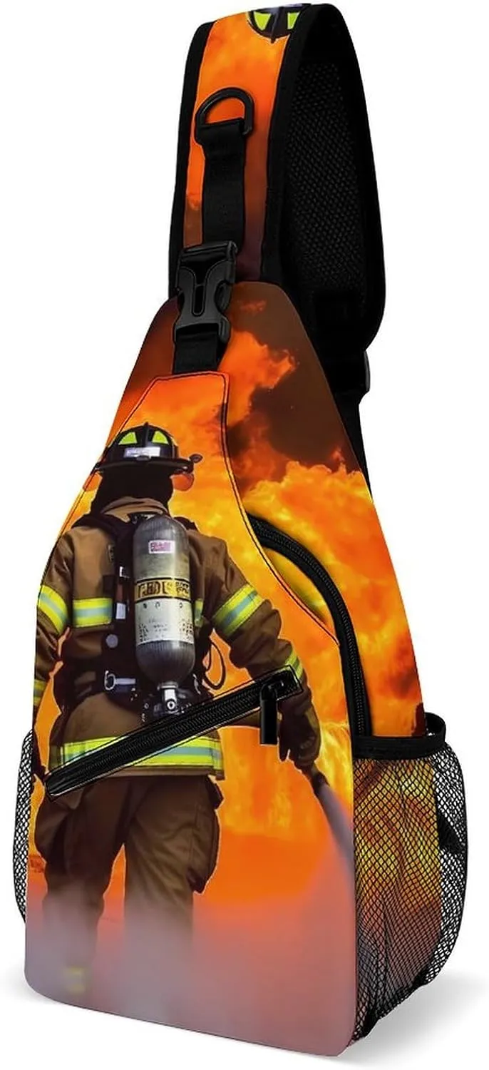 Lightweight Chest Bag Crossbody Bag Firefighter Fireman Flame Sling Backpack for Women Men Sports Travel