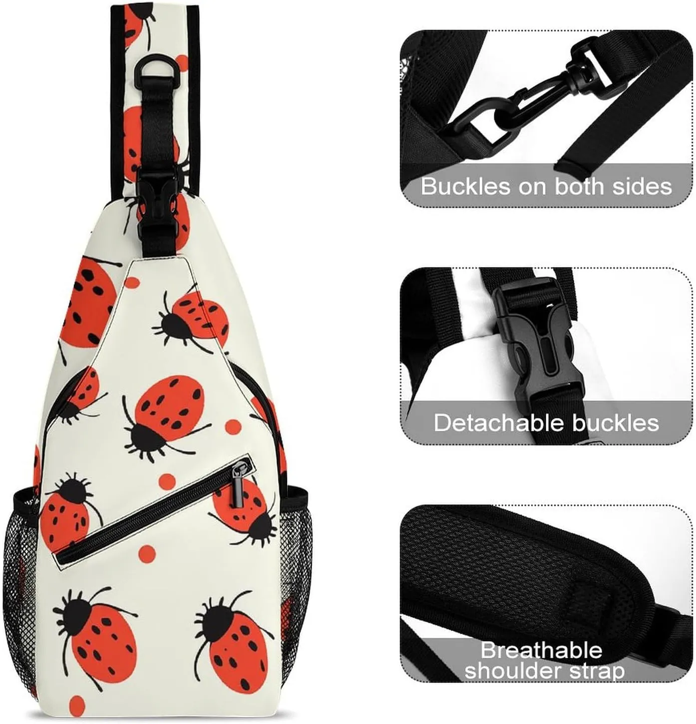 Lightweight Chest Bag Crossbody Bag Ladybugs Pattern Infinite Speckled Sling Backpack for Women Men Sports Travel