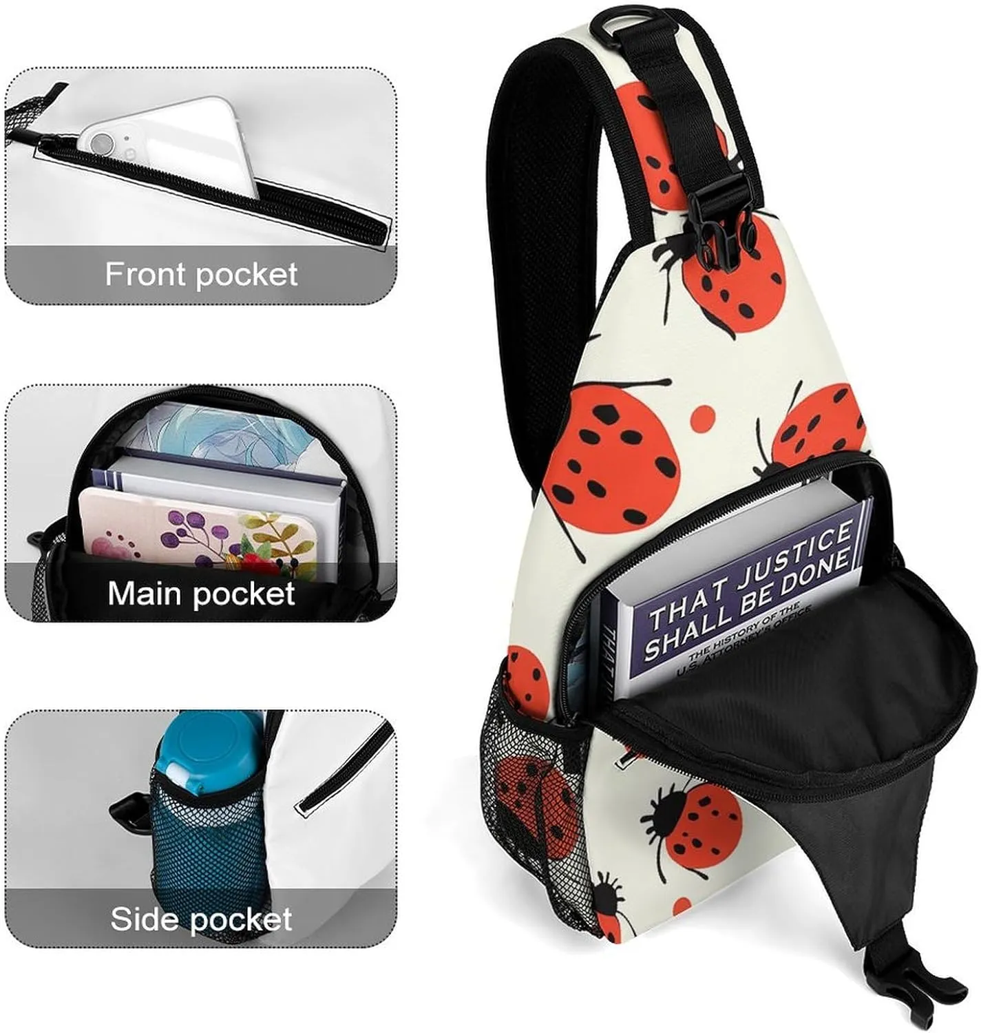 Lightweight Chest Bag Crossbody Bag Ladybugs Pattern Infinite Speckled Sling Backpack for Women Men Sports Travel
