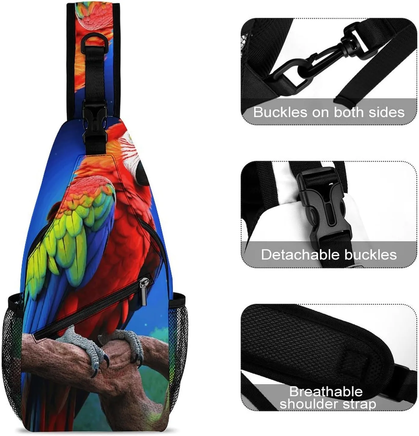 Lightweight Chest Bag Crossbody Bag Parrot Sling Backpack for Women Men Sports Travel