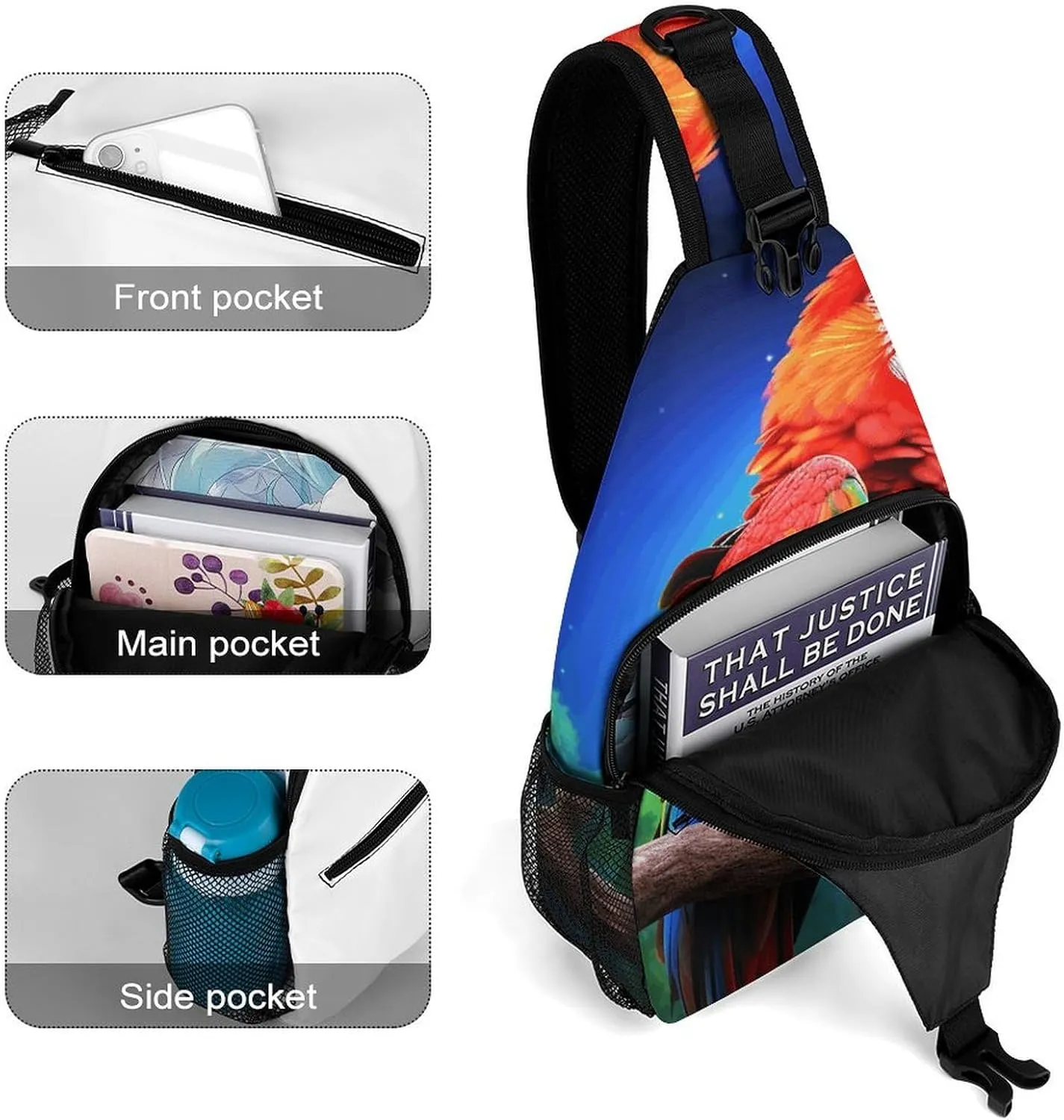 Lightweight Chest Bag Crossbody Bag Parrot Sling Backpack for Women Men Sports Travel