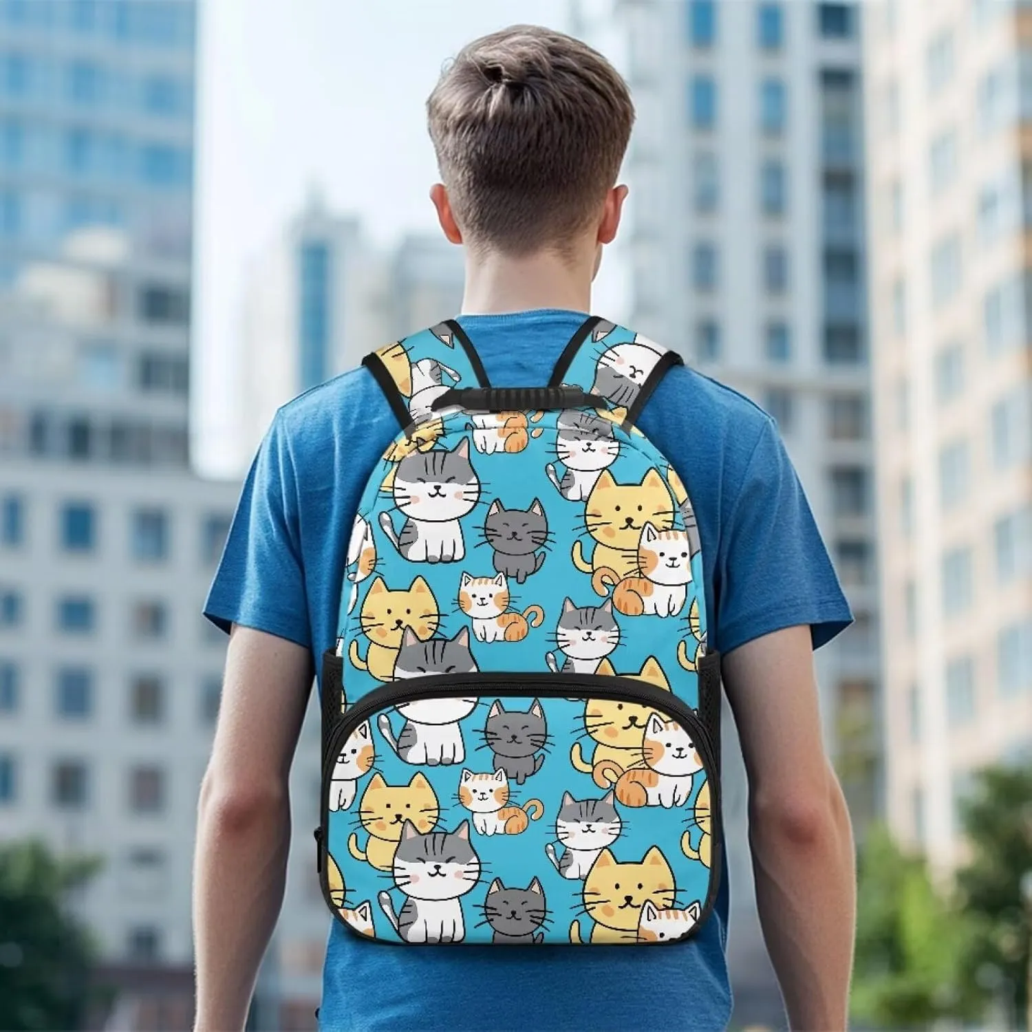 Lightweight Laptop Backpack for Daily Use - Cartoon Cute Kitten Print School Bagpack with Two Side Water Bottle Pockets, Adjustable Shoulder Straps and Breathable Back(17.3x12.2x5.9in)