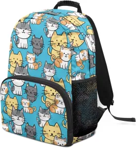 Lightweight Laptop Backpack for Daily Use - Cartoon Cute Kitten Print School Bagpack with Two Side Water Bottle Pockets, Adjustable Shoulder Straps and Breathable Back(17.3x12.2x5.9in)