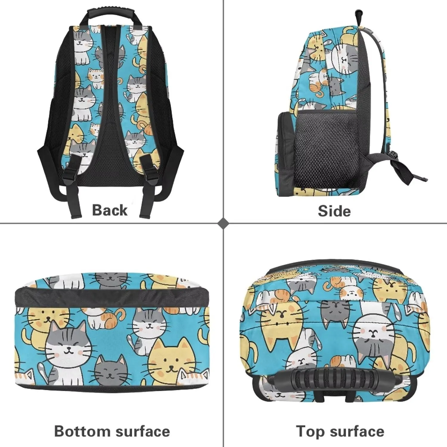Lightweight Laptop Backpack for Daily Use - Cartoon Cute Kitten Print School Bagpack with Two Side Water Bottle Pockets, Adjustable Shoulder Straps and Breathable Back(17.3x12.2x5.9in)