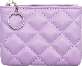 LJCZKA Coin Purse for Women Quilted Leather Mini Pouch Card Holder Top Zipper Coin Wallet Makeup Bag with Keychain (Purple)