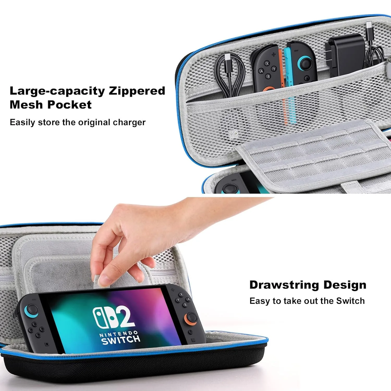 Lmcpa Carrying Case for Nintendo Switch 2 (2025) 7.9 Inch, Protective Hard Shell Portable Switch Travel Case, Durable Ballistic Nylon, Lightweight and Large Capacity, Accessories for Switch 2, Blue