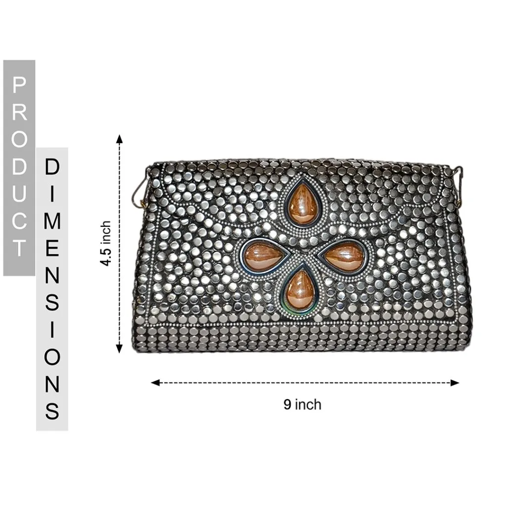 Mosaic Designer Metal Clutch | Silver