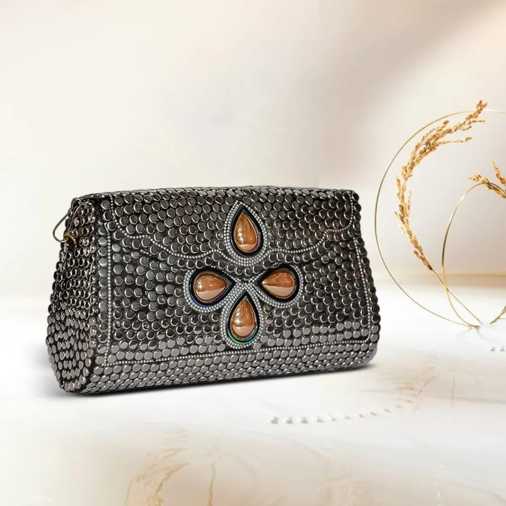 Mosaic Designer Metal Clutch | Silver