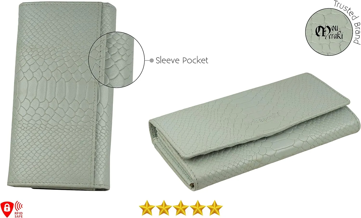 Mou Meraki Women RFID Blocking Genuine Leather Bifold Wallet-Clutch For Women-Shield Against Identity Theft