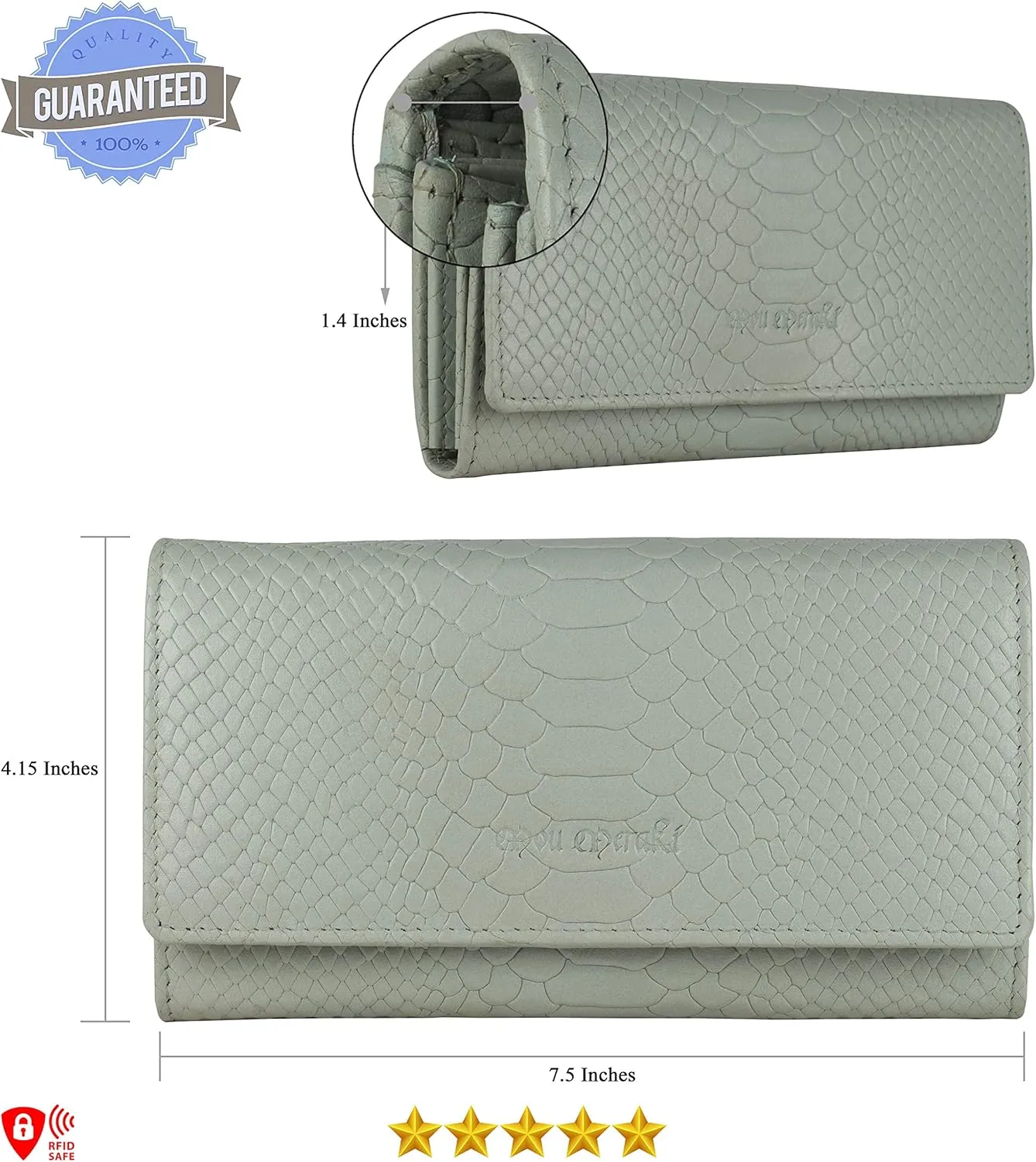 Mou Meraki Women RFID Blocking Genuine Leather Bifold Wallet-Clutch For Women-Shield Against Identity Theft