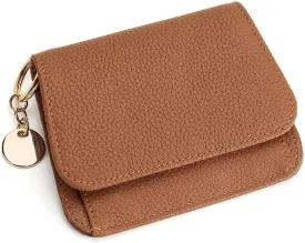 Mudono Small Wallet for Women RFID Blocking Genuine Leather Card Case Slim Tri-Fold Wallet with Zipper Pocket and Keychain