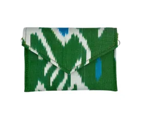 Newcomb Silk Ikat Stadium Clutch - Green, White, Teal