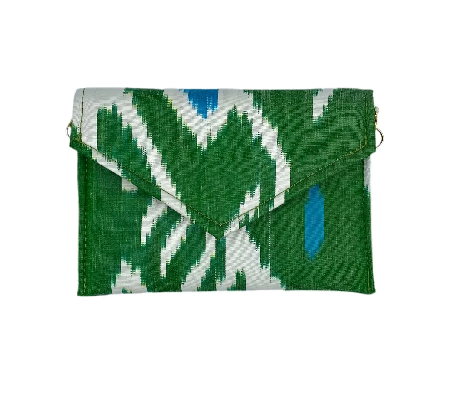 Newcomb Silk Ikat Stadium Clutch - Green, White, Teal