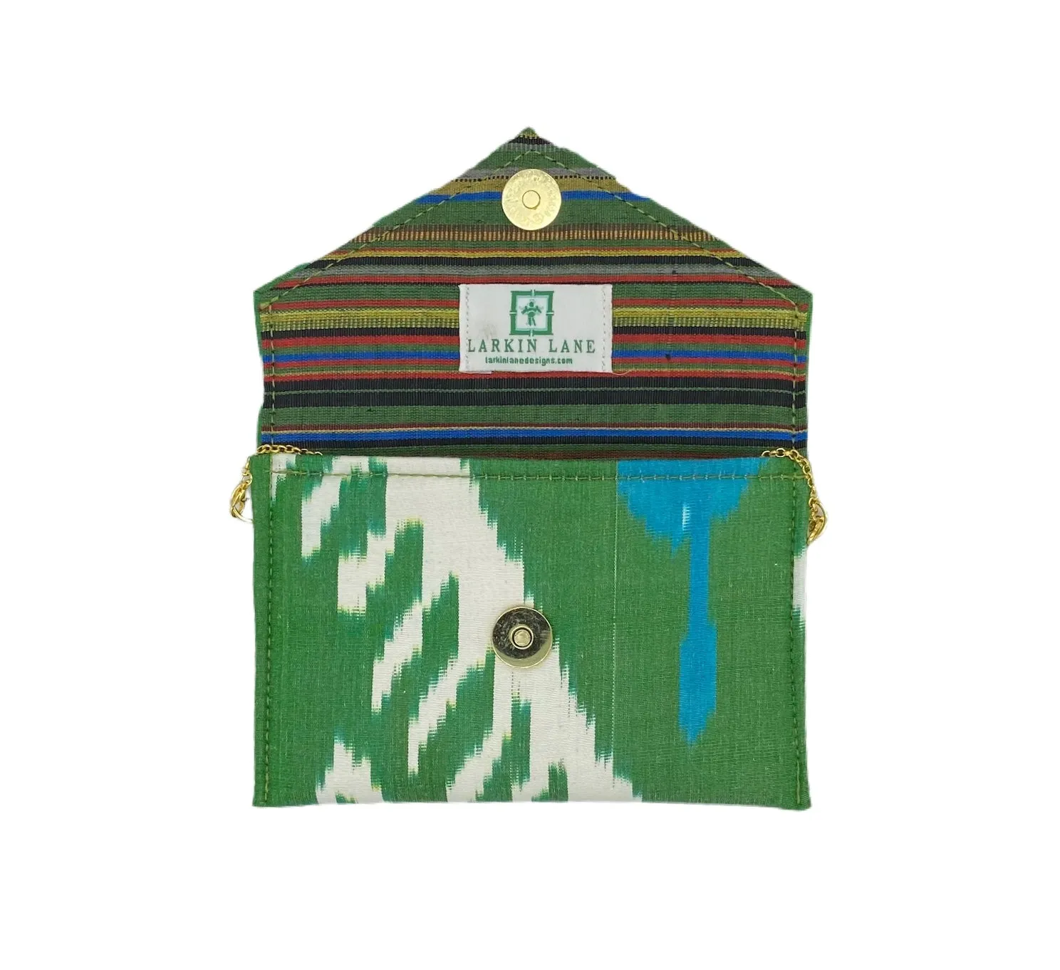 Newcomb Silk Ikat Stadium Clutch - Green, White, Teal