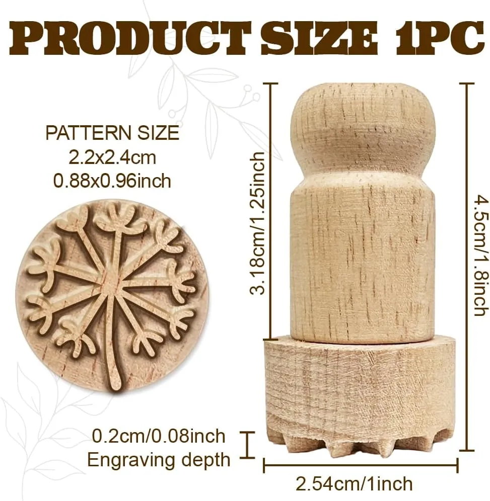 OLYCRAFT Wooden Stamps 1 Inch Dandelion Round Stamp Wooden Clay Stamp Round Wood Stamp Natural Wood Stamp Round Pottery Stamps Small Stamp for Card Making DIY Craft Letter Diary and Scrapbooking