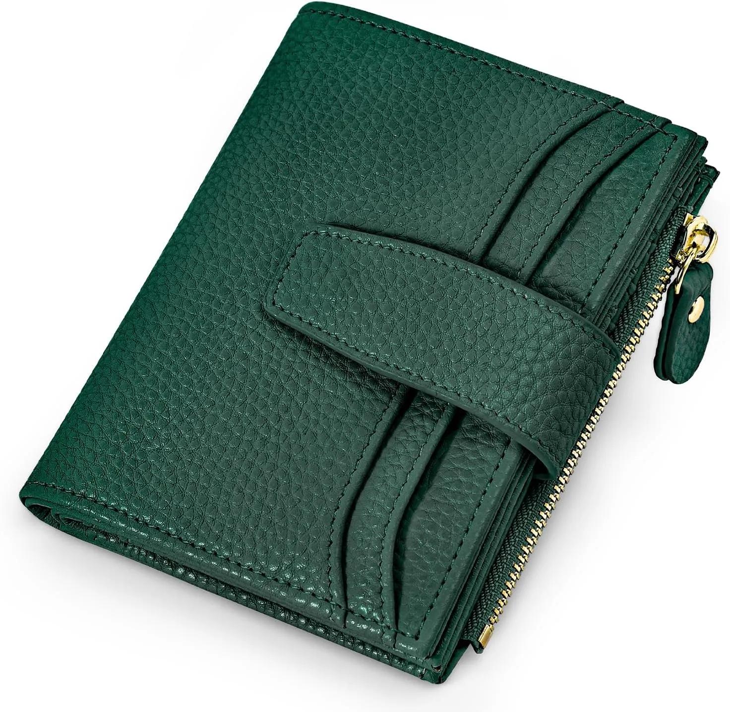 oscaurt Small Wallet Women RFID Blocking Bifold Compact Credit Card Holder Leather Wallets for Women with Zipper Coin Pocket and 2 ID Window (Deep Green)