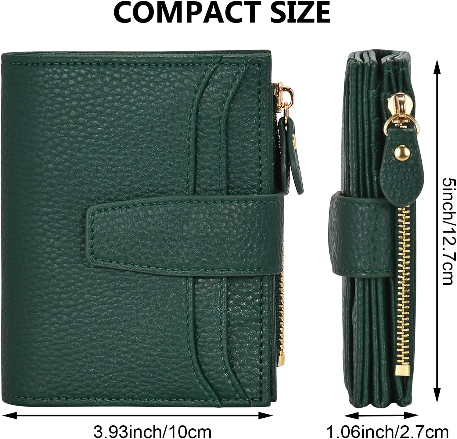 oscaurt Small Wallet Women RFID Blocking Bifold Compact Credit Card Holder Leather Wallets for Women with Zipper Coin Pocket and 2 ID Window (Deep Green)