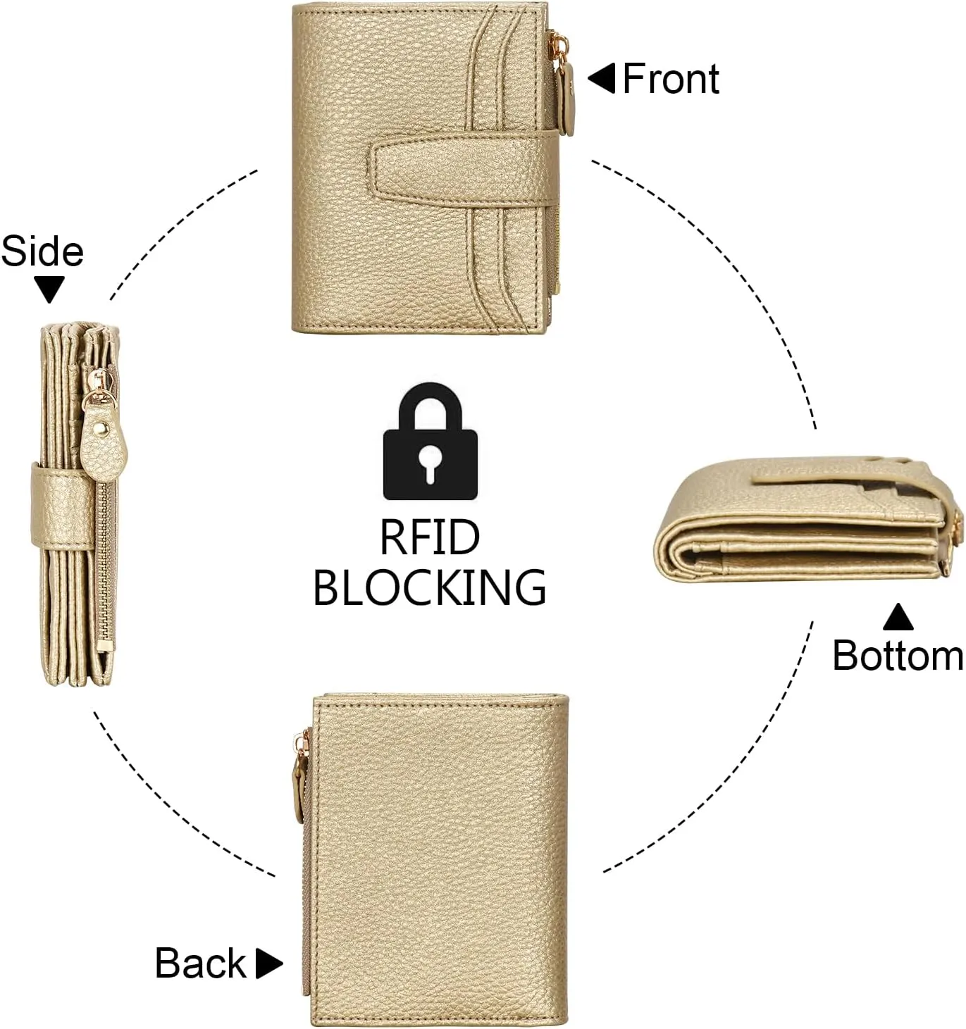oscaurt Small Wallet Women RFID Blocking Bifold Compact Credit Card Holder Leather Wallets for Women with Zipper Coin Pocket and 2 ID Window (Gold)