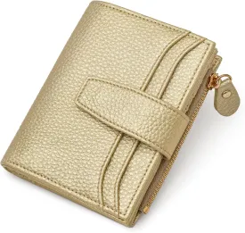 oscaurt Small Wallet Women RFID Blocking Bifold Compact Credit Card Holder Leather Wallets for Women with Zipper Coin Pocket and 2 ID Window (Gold)