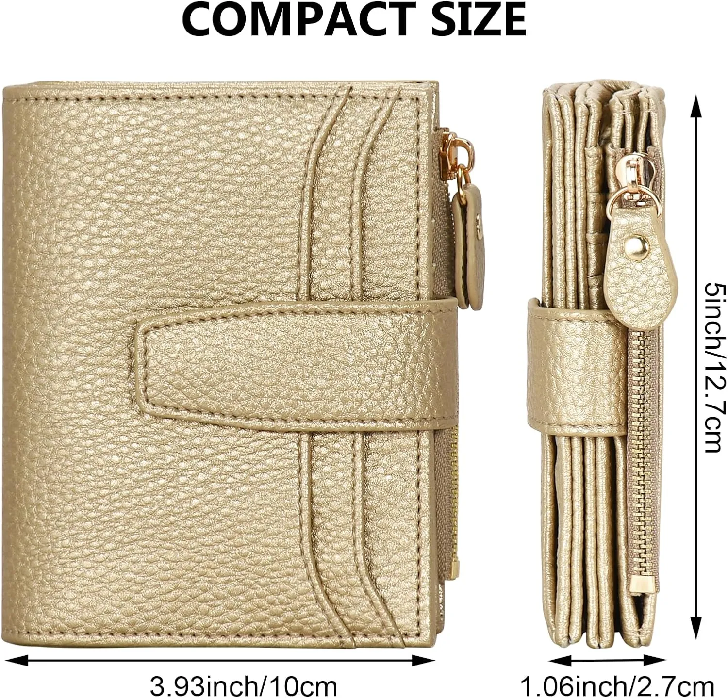 oscaurt Small Wallet Women RFID Blocking Bifold Compact Credit Card Holder Leather Wallets for Women with Zipper Coin Pocket and 2 ID Window (Gold)