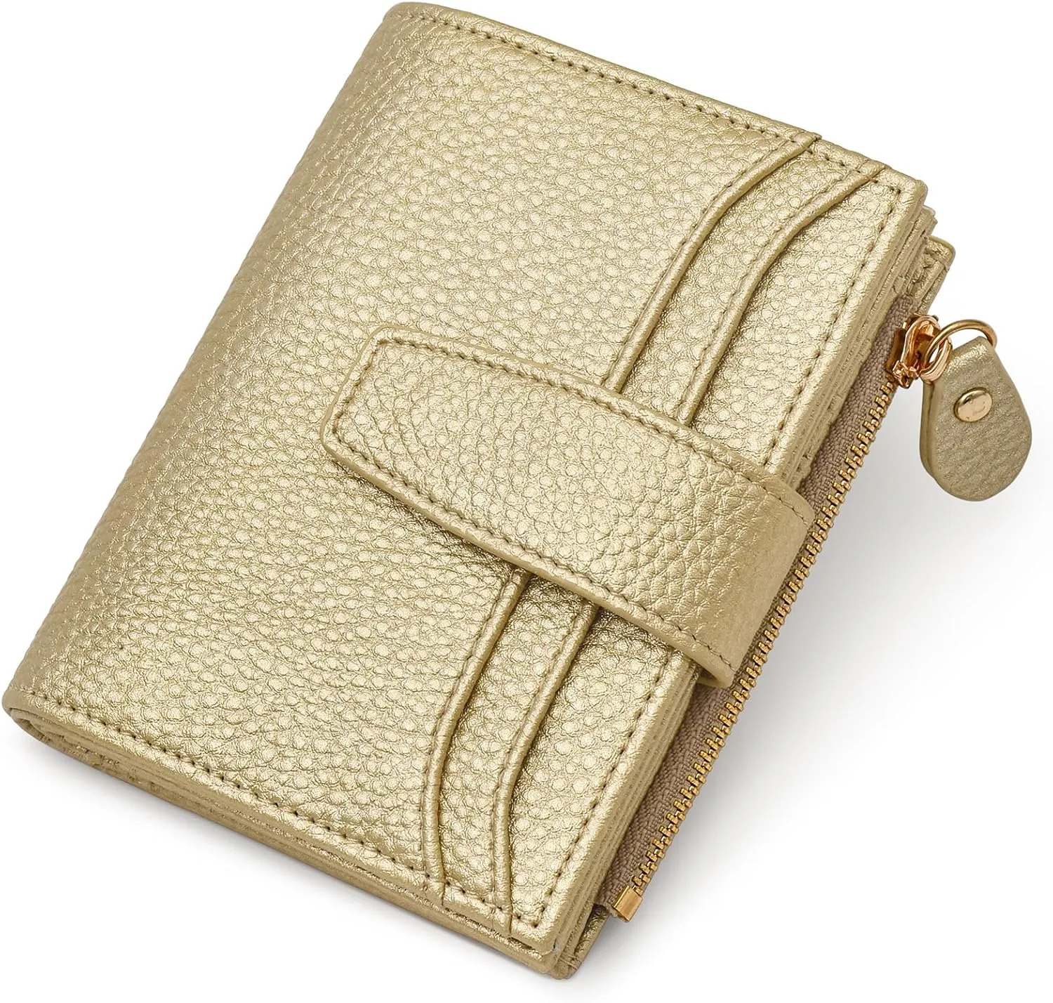 oscaurt Small Wallet Women RFID Blocking Bifold Compact Credit Card Holder Leather Wallets for Women with Zipper Coin Pocket and 2 ID Window (Gold)