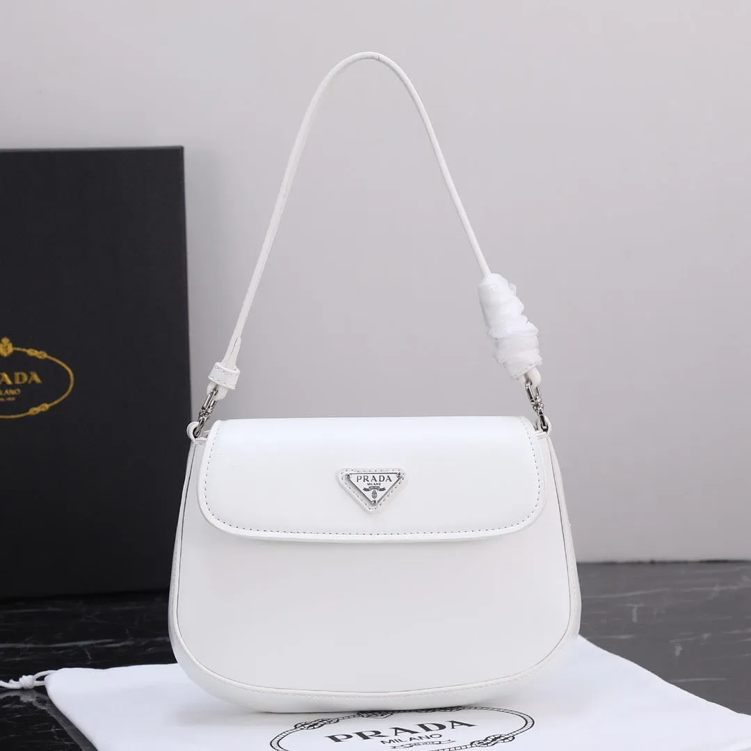 PD230  Prada Cleo Brushed Leather Shoulder Bag with Flap / 6.1x1.6x8.6inch