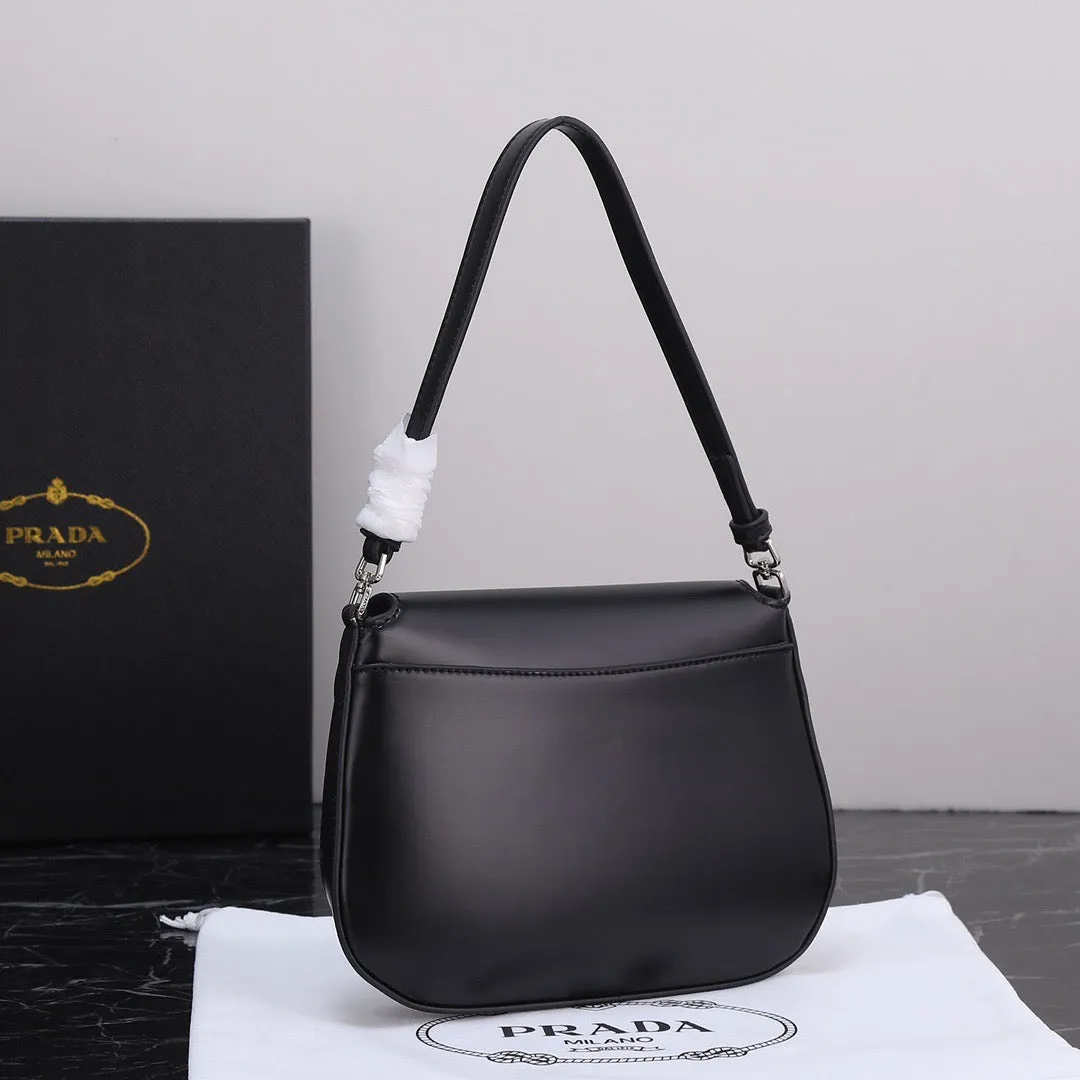 PD230  Prada Cleo Brushed Leather Shoulder Bag with Flap / 6.1x1.6x8.6inch