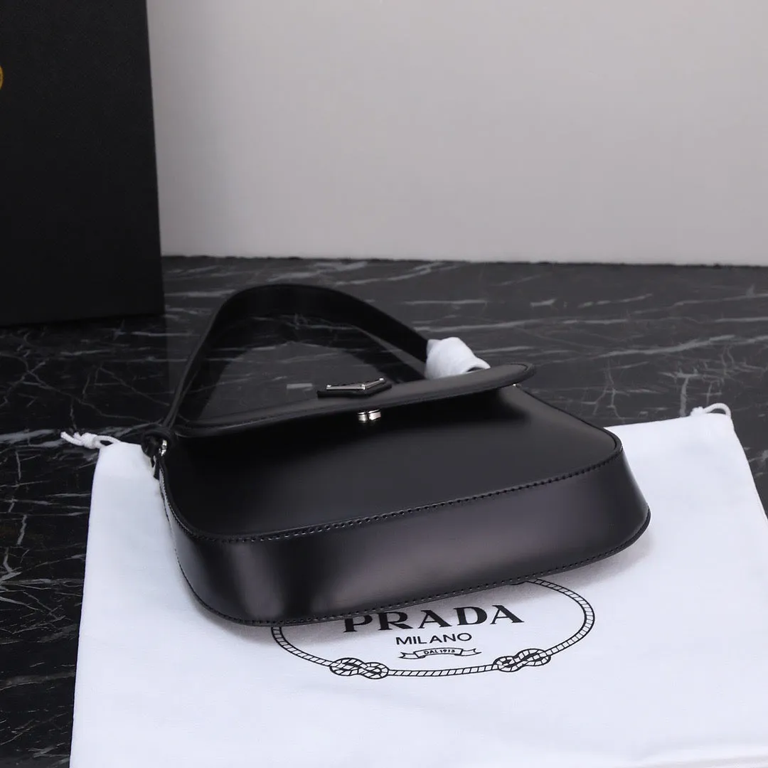 PD230  Prada Cleo Brushed Leather Shoulder Bag with Flap / 6.1x1.6x8.6inch