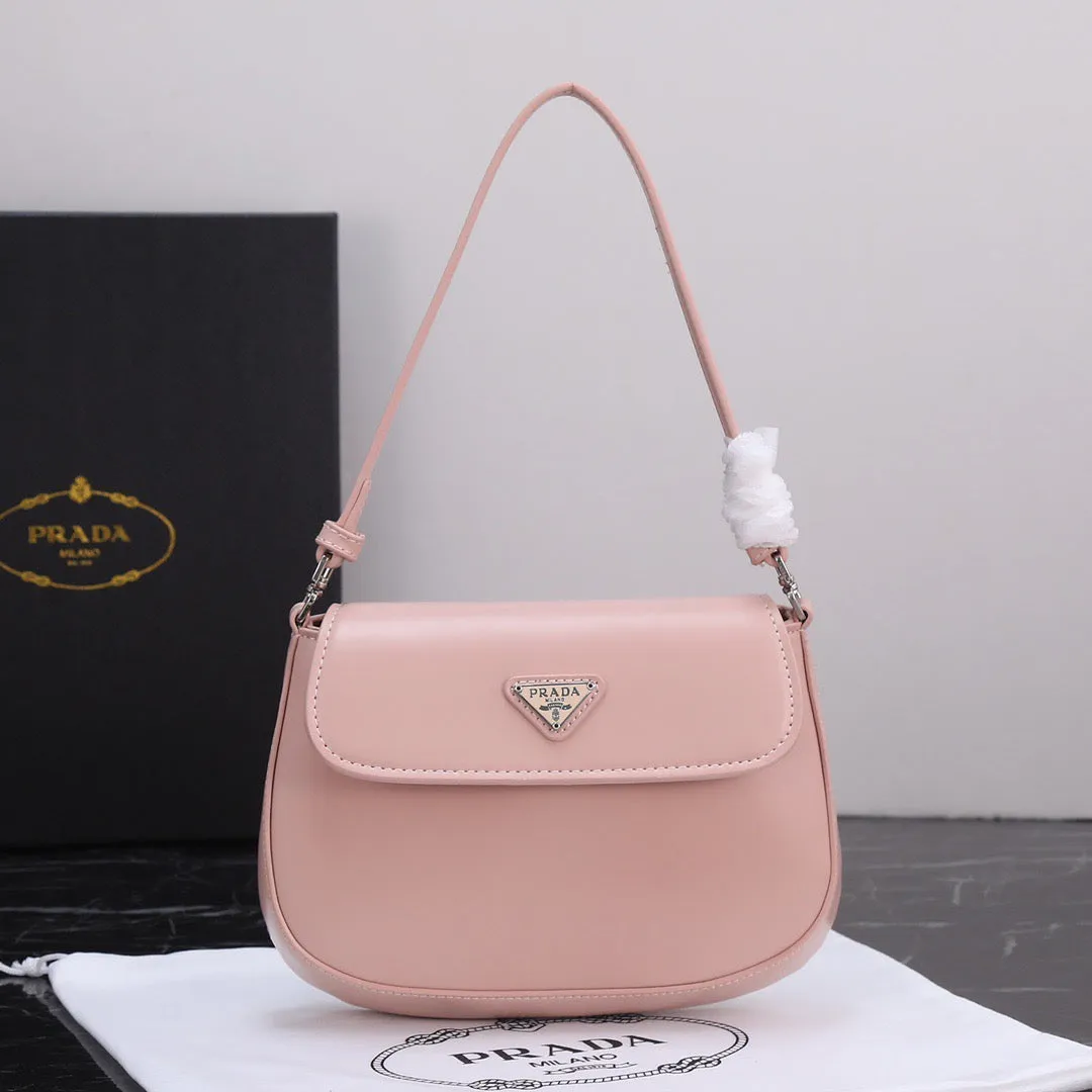 PD230  Prada Cleo Brushed Leather Shoulder Bag with Flap / 6.1x1.6x8.6inch