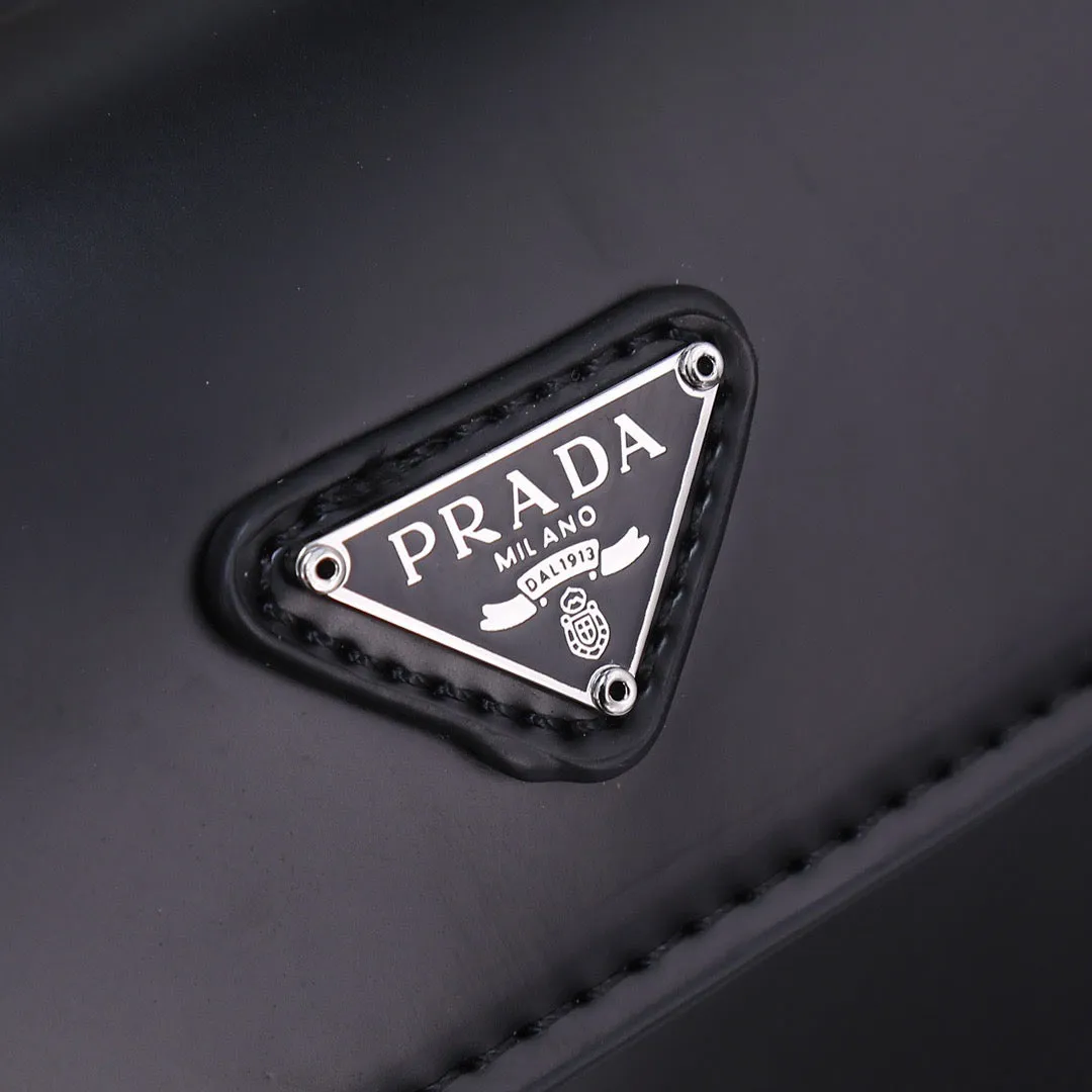 PD230  Prada Cleo Brushed Leather Shoulder Bag with Flap / 6.1x1.6x8.6inch