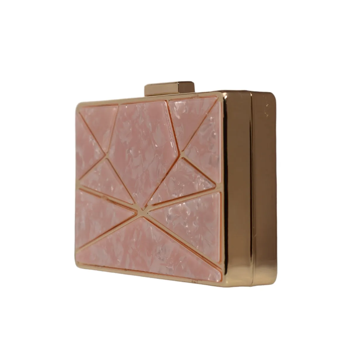 Peach Acrylic MOP Cutout Metal Clutch