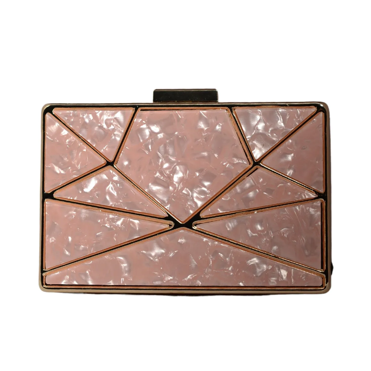 Peach Acrylic MOP Cutout Metal Clutch