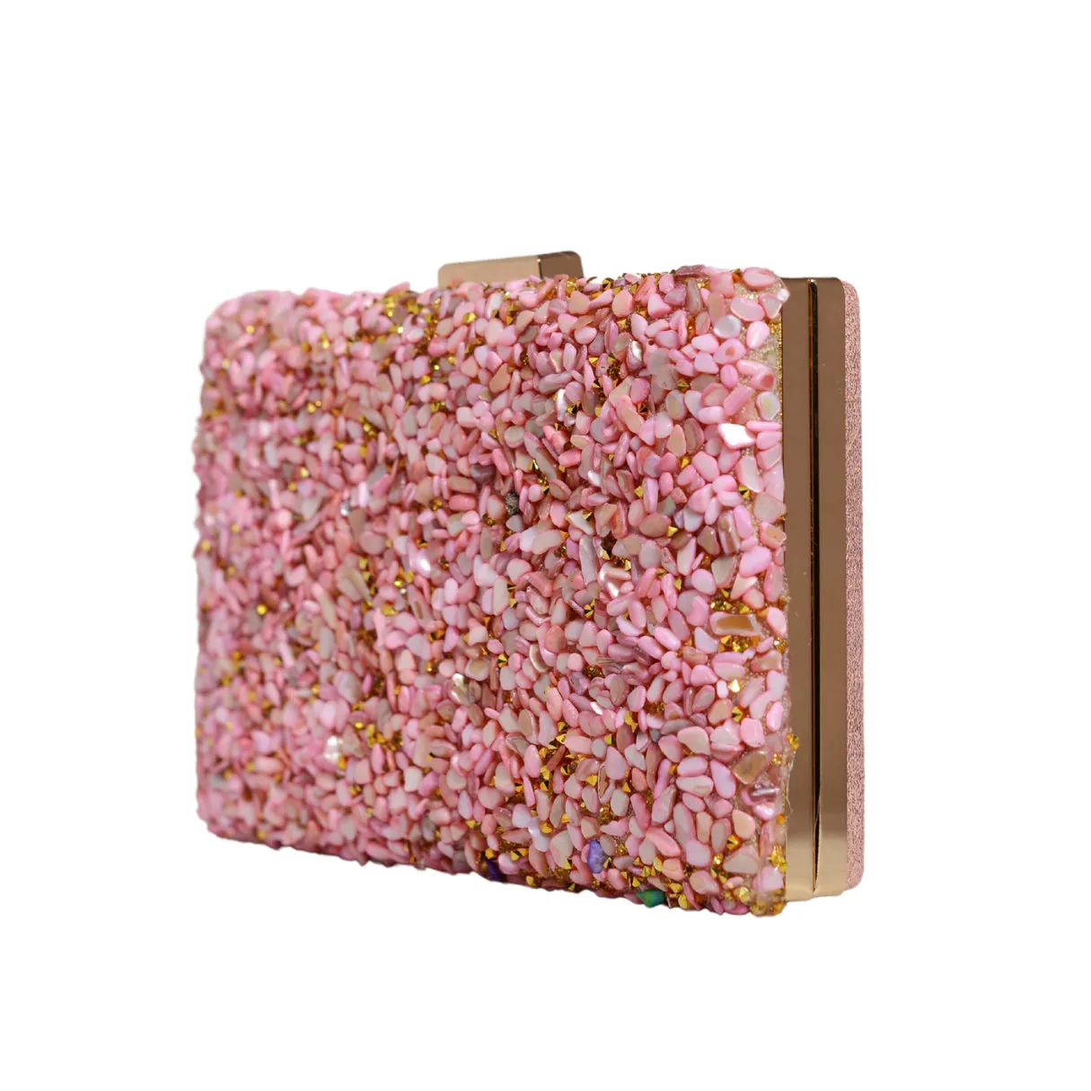 Pink Gravel Stone Metallic Evening Clutch