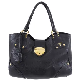 Prada Black Vitello Daino Leather Push Lock Large Antic Hobo Bag