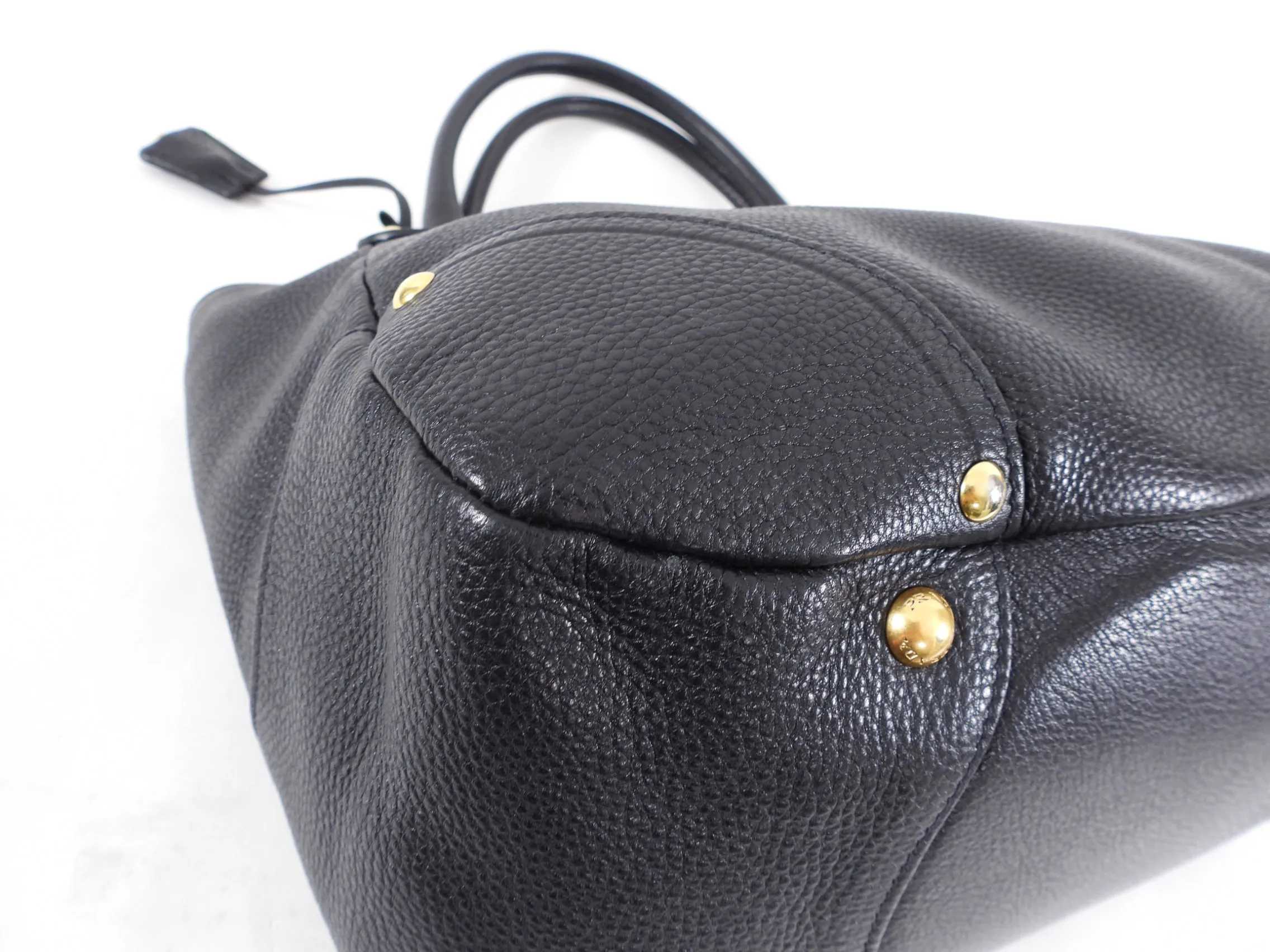 Prada Black Vitello Daino Leather Push Lock Large Antic Hobo Bag
