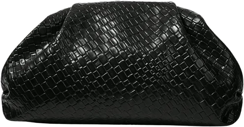 QWINEE Women's Woven Evening Bag Dumpling Clutch Purse No Strap Handbags Elegant Faux PU Leather Clutch Bag