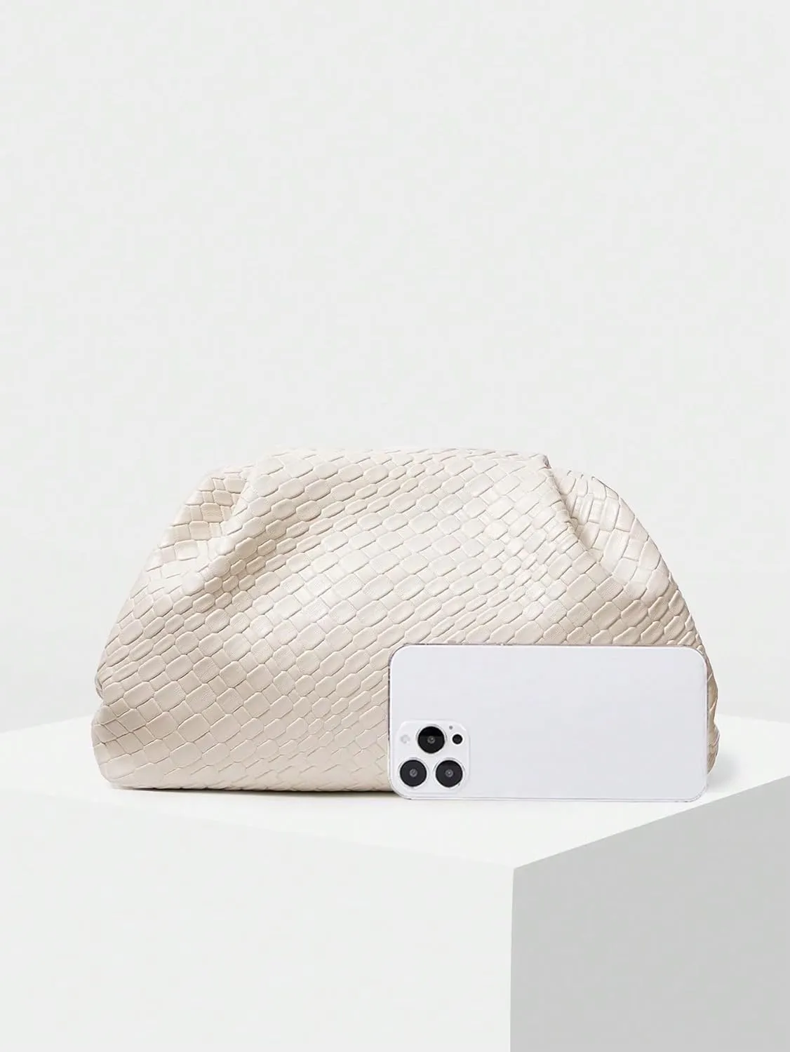 QWINEE Women's Woven Evening Bag Dumpling Clutch Purse No Strap Handbags Elegant Faux PU Leather Clutch Bag
