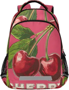 Red Cherry Print Backpack 3rd 4th 5th Grade School Bookbag Travel Laptop Daypack Bag for Boys Girls