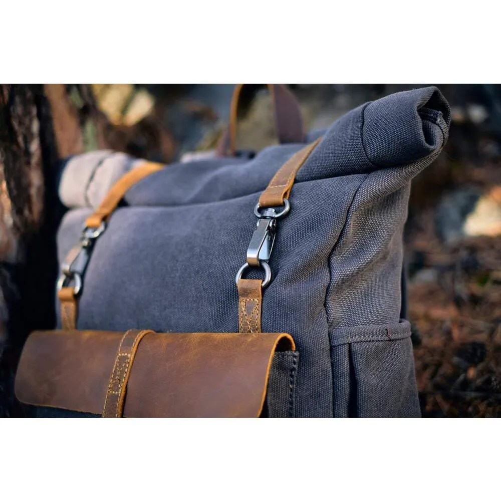 Retro Roll-top Canvas Backpack