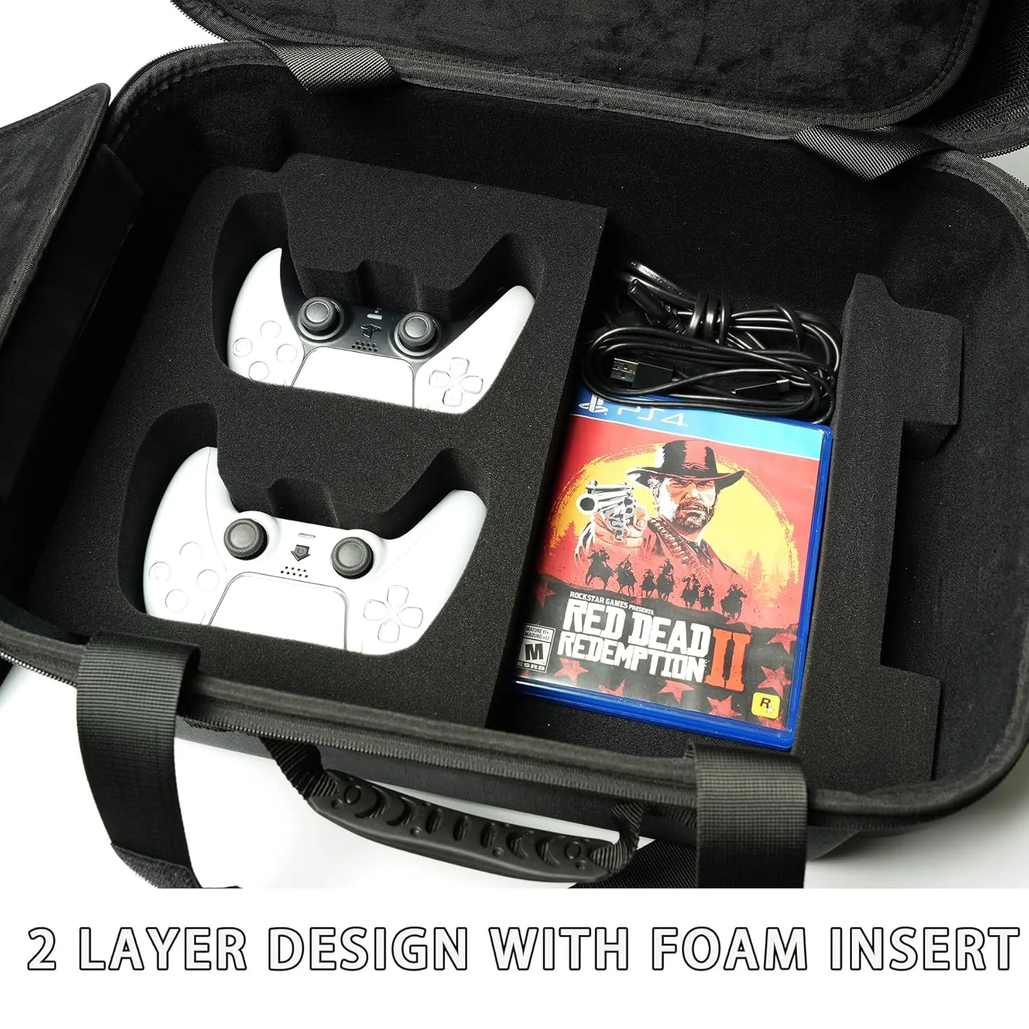 RIGICASE Hard carry case for ps5/ps5 pro/ps5 slim(no removing stand), Hard travel case for playstation and accessosries,with handle/adjustable shoulder strap, plenty of foam cushion