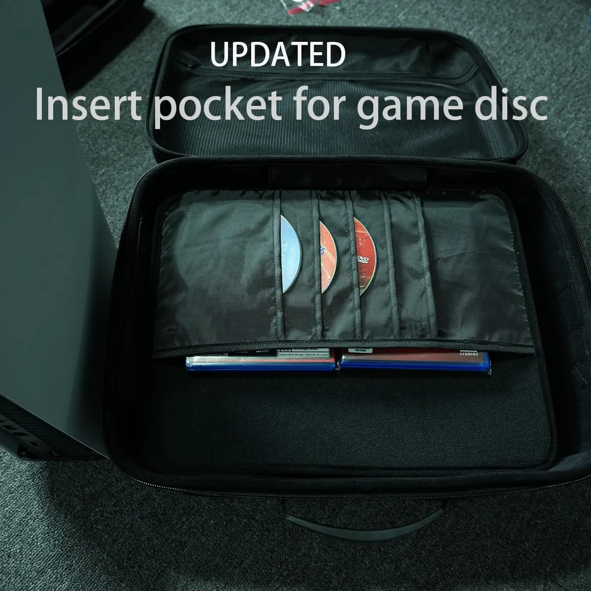 RIGICASE Hard carry case for ps5/ps5 pro/ps5 slim(no removing stand), Hard travel case for playstation and accessosries,with handle/adjustable shoulder strap, plenty of foam cushion