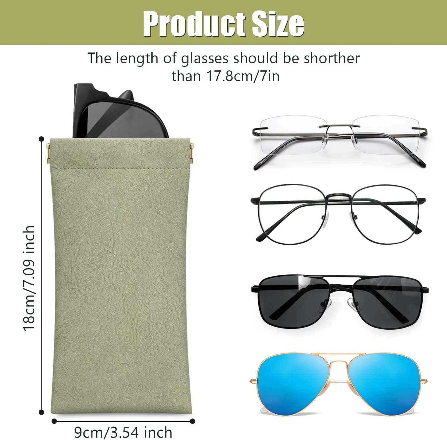 Sightor Sunglass Case, 2 Pcs Soft Eyeglass Cases for Women Portable Squeeze Top Leather Glasses Pouch