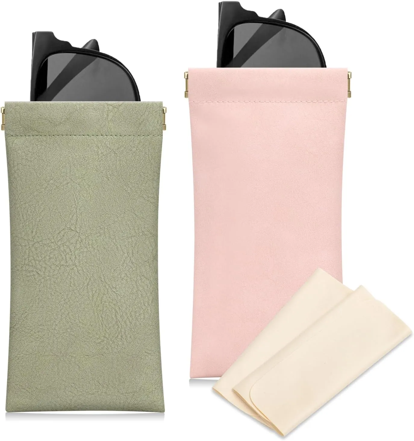 Sightor Sunglass Case, 2 Pcs Soft Eyeglass Cases for Women Portable Squeeze Top Leather Glasses Pouch