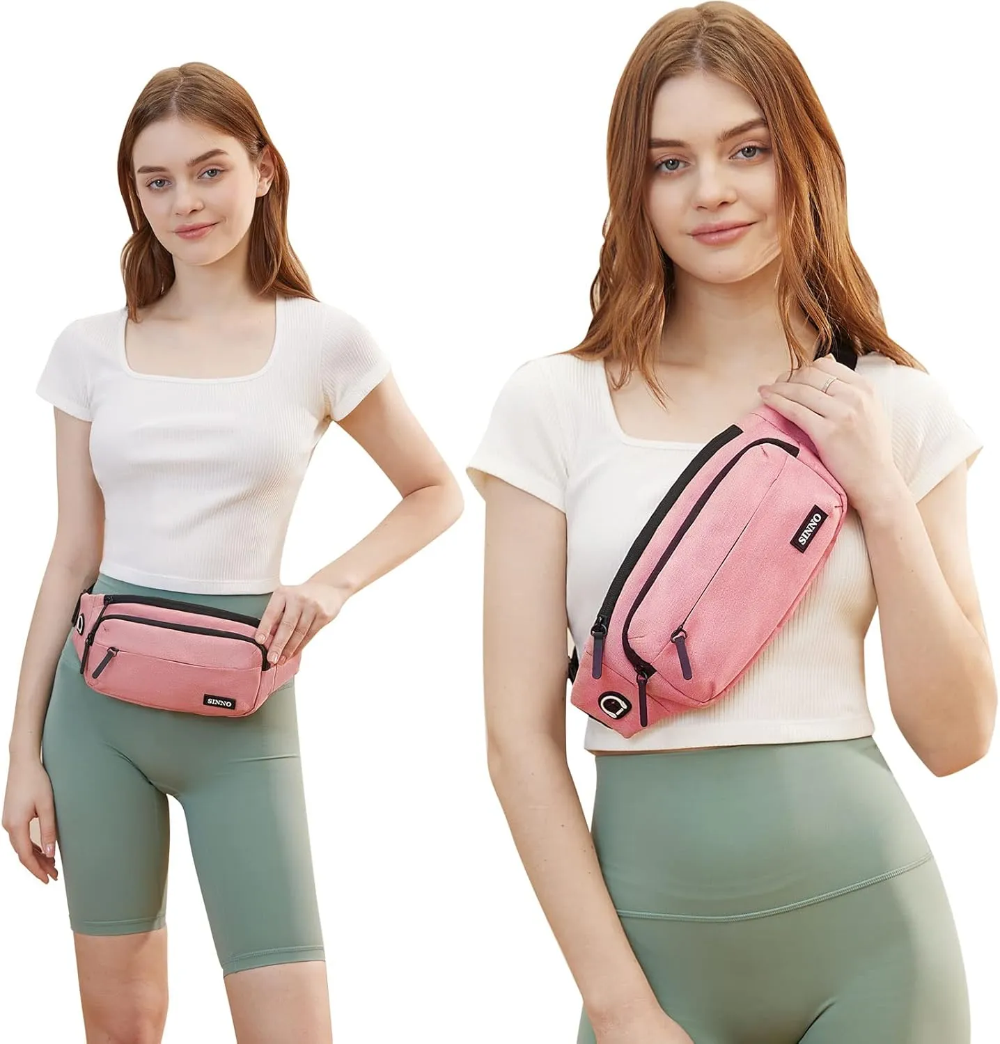 SINNO Large Crossbody Fanny Pack for Women Men Belt Bag With 4-Zipper Pockets for Travel Running Hiking Workout Dog Walking Outdoors Sport Fishing Waist Pack Bag Carrying All Phones