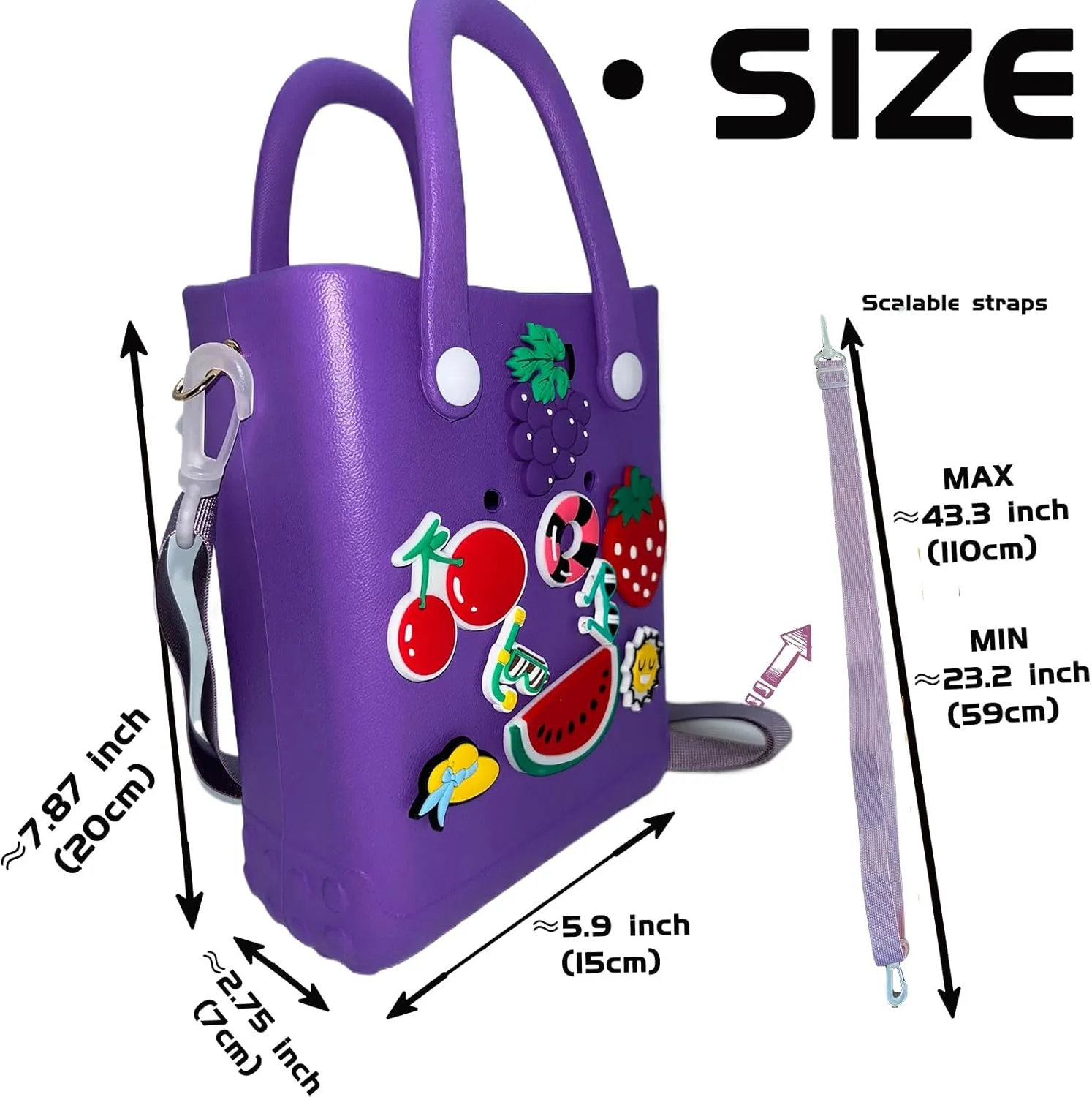 Small Rubber Beach Bag Waterproof Mini Eva Tote Pool Bag With Holes and Crossbody Strap For Women