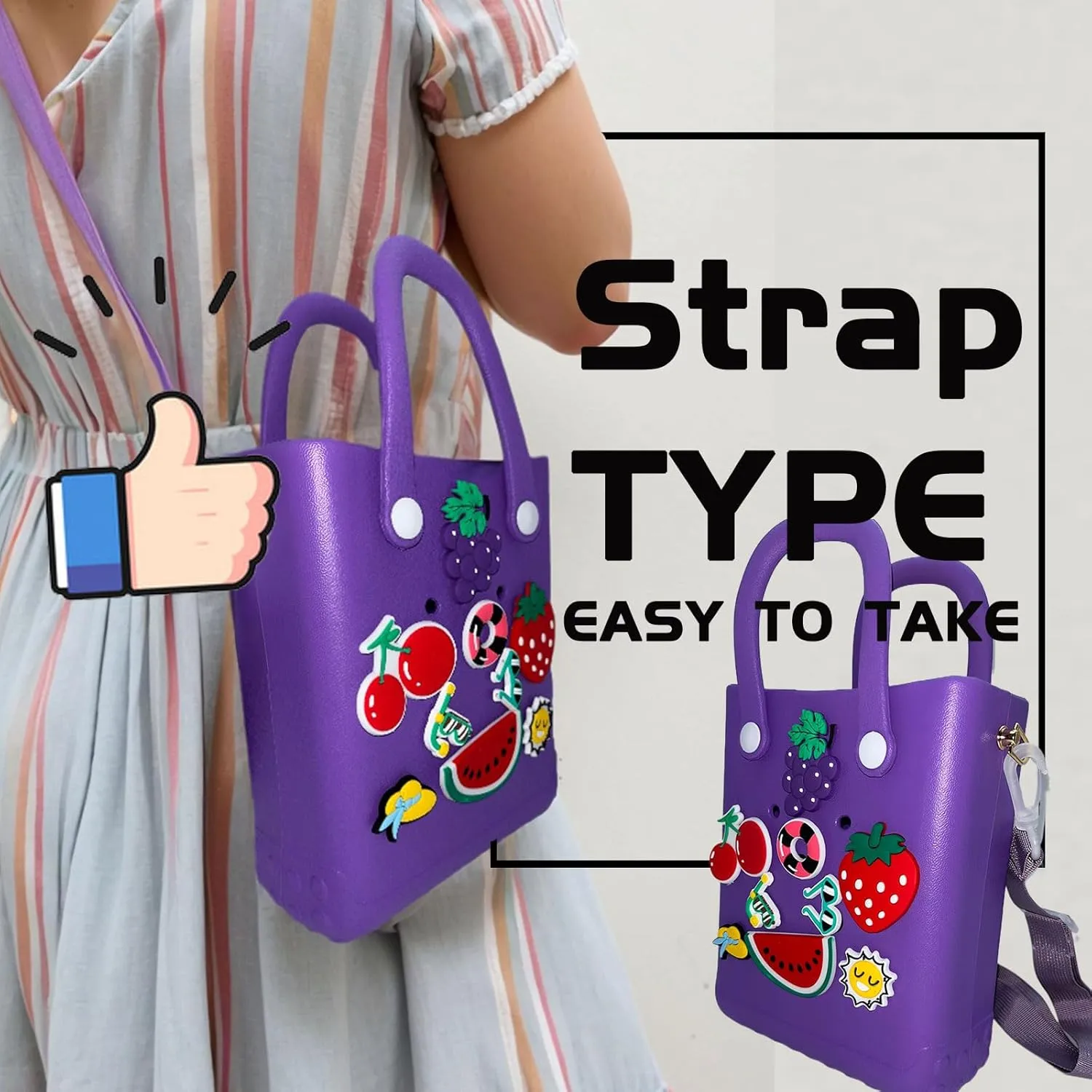Small Rubber Beach Bag Waterproof Mini Eva Tote Pool Bag With Holes and Crossbody Strap For Women