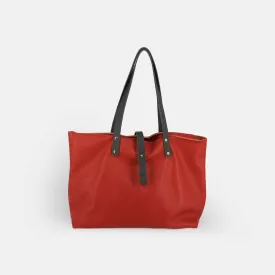 Soft Italian Leather Tote with Zip - Red
